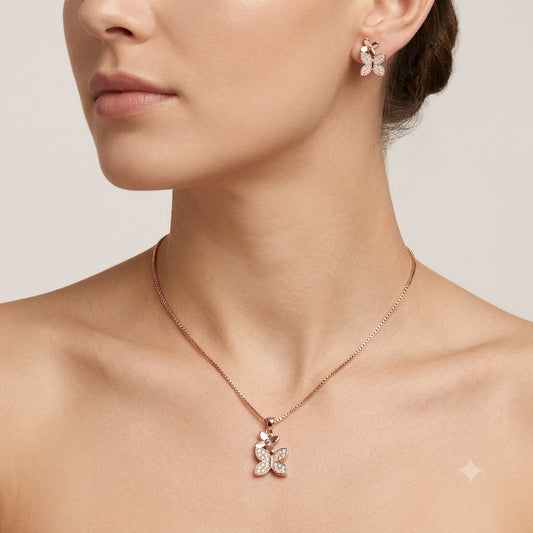 Artificial Rose Gold-Plated CZ Butterfly Pendant Set Vaidika Royal Heritage