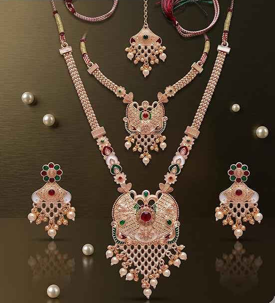 Opulent Gold-Plated Bridal Rani Haar & Choker Layered Combo Set | Pearl & Meenakari 4-Piece Heritage Jewelry | INNOVATE ART IMPEX