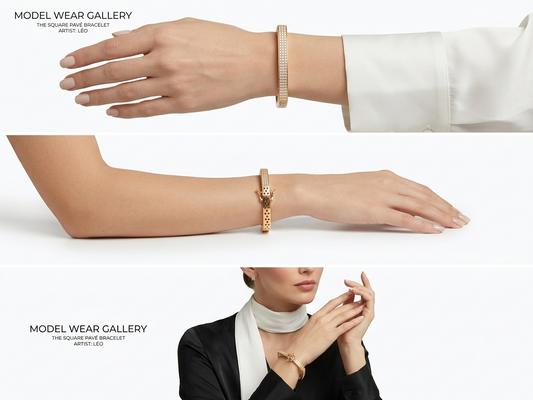 The Square Pavé Bracelet – High-Polish Yellow Gold & Diamond Bangle