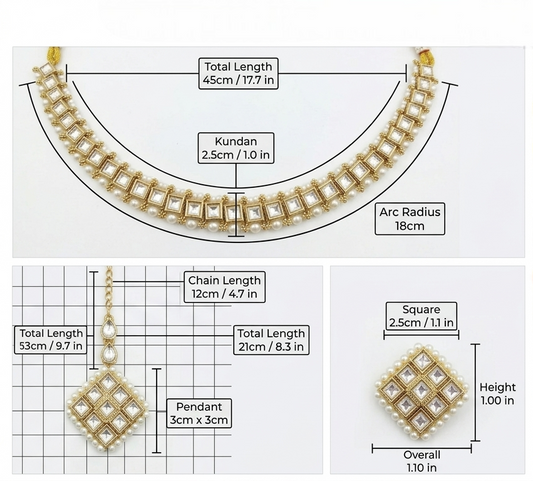 Traditional Square Pattern with Matching Earrings & Maang Tikka