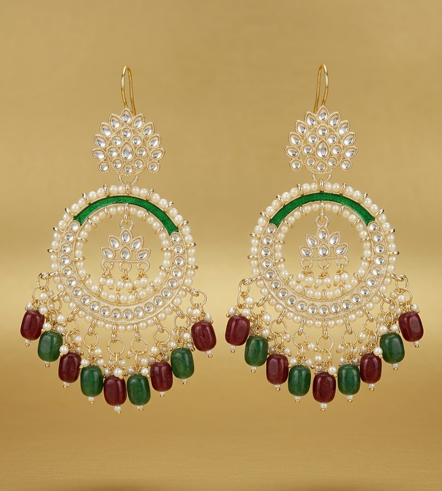Vaidika Royal Heritage Gold-Toned American Diamond Chandbali Earrings