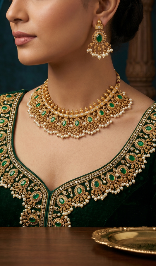 The Heritage Palakka Green Stone Choker Set