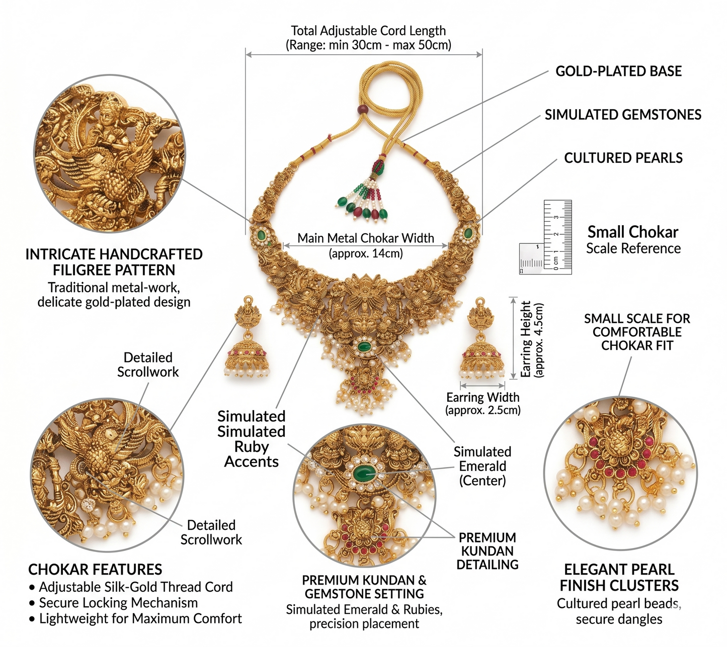 Handcrafted Antique Gold-Plated Kundan Choker Set with Cultured Pearls & Simulated Gemstones