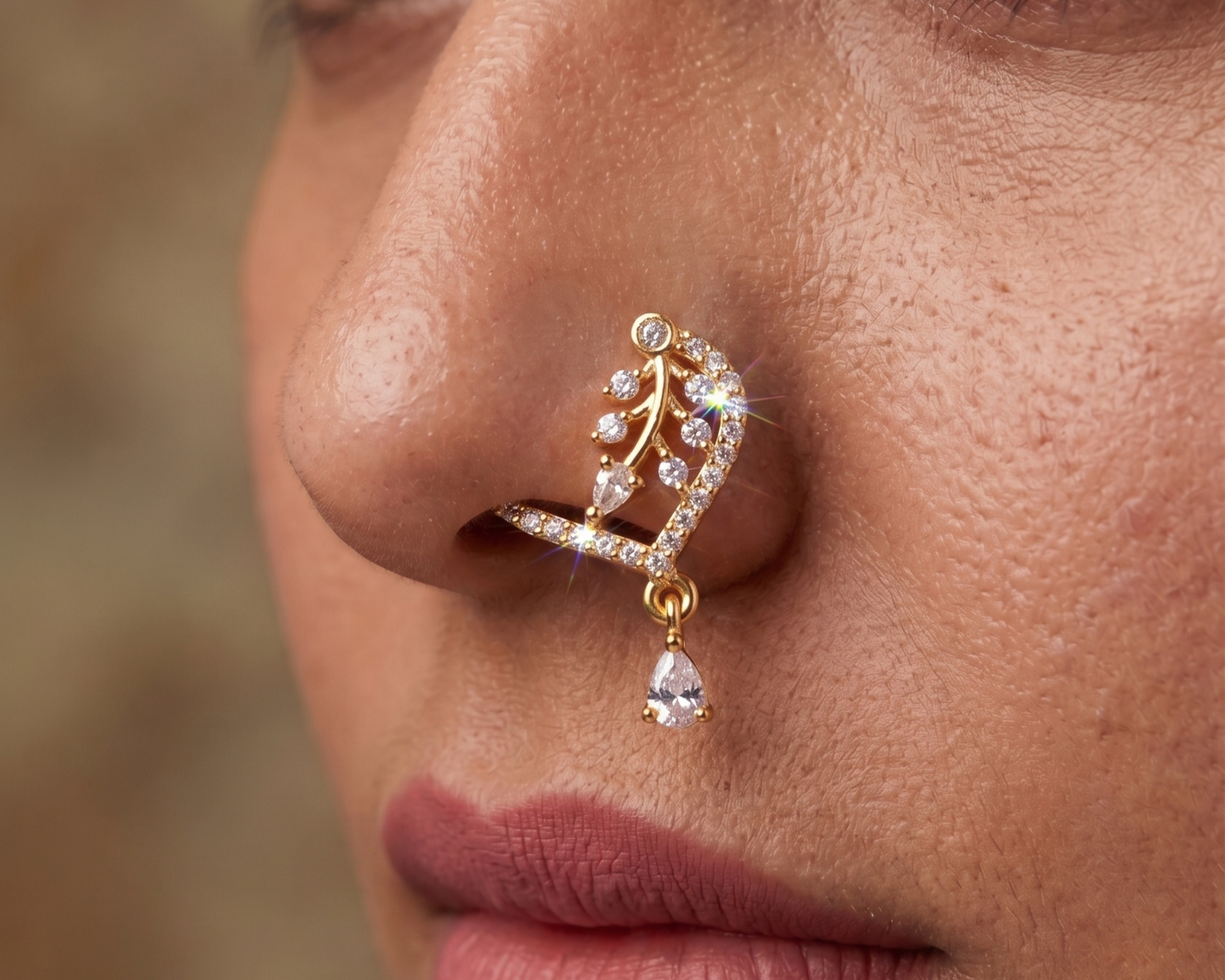 Sculptural V-Arc Botanical CZ Nose Pin