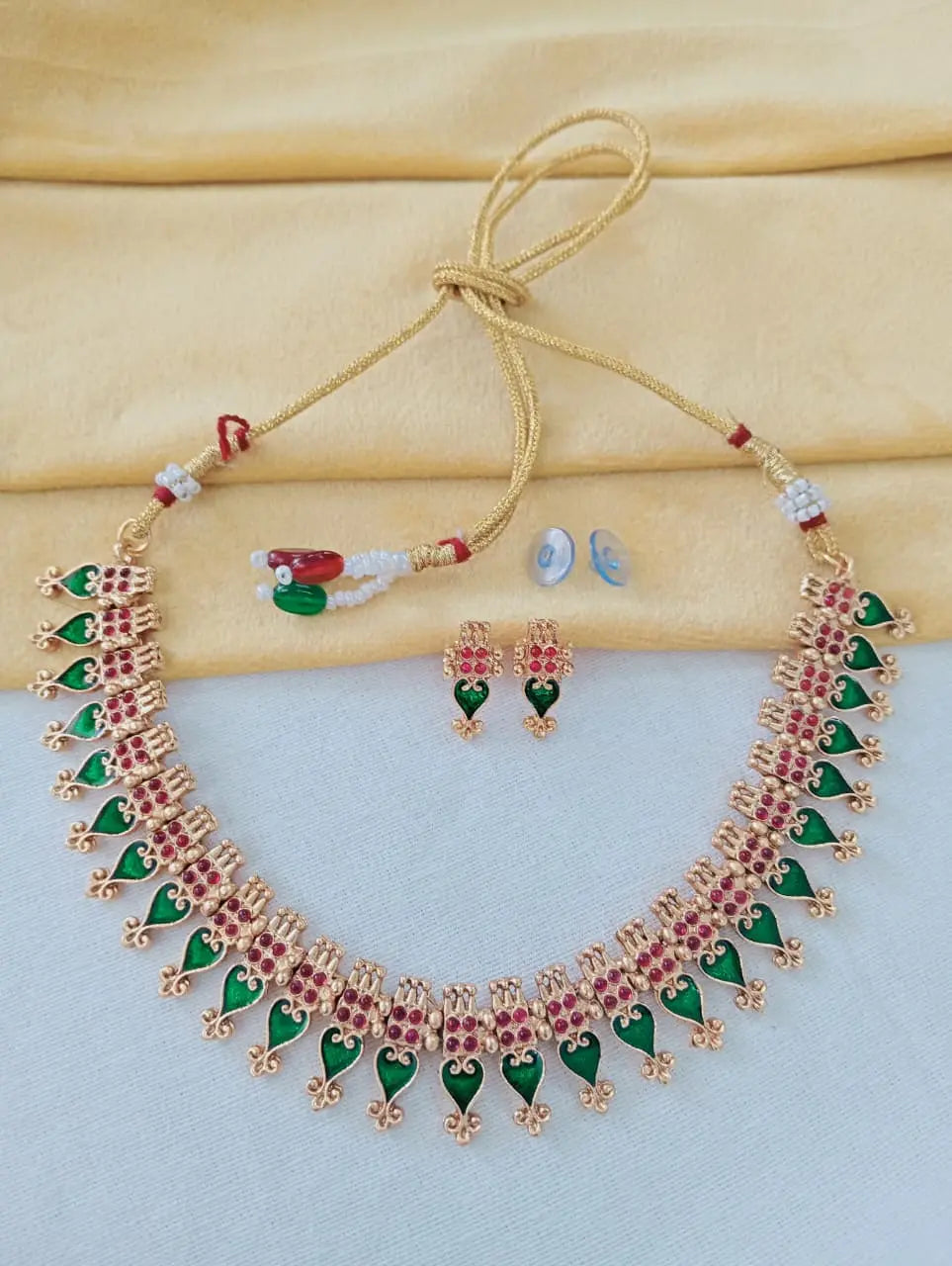 Elite Gold-Plated Meenakari Necklace Set with Matching Earrings β Traditional Green & Ruby Stone Choker for Women and Girls Innovate Art Impex