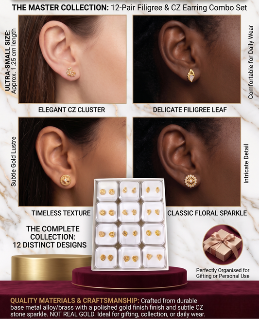 earring collection with detailed product shots and packaging.