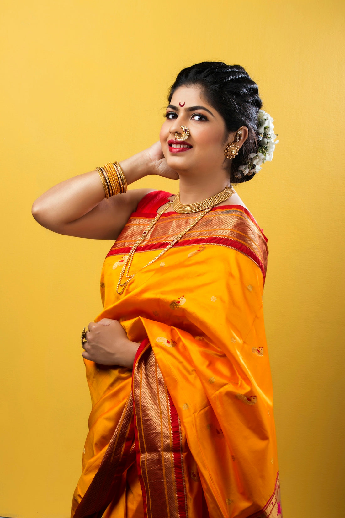 woman in yellow and red dress