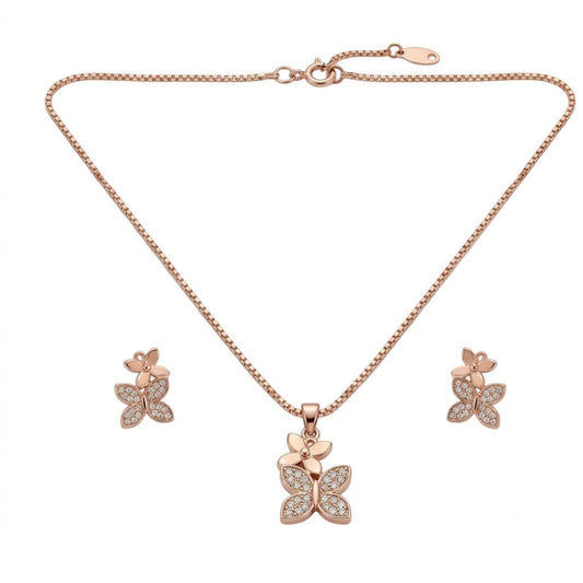 Artificial Rose Gold-Plated CZ Butterfly Pendant Set Vaidika Royal Heritage