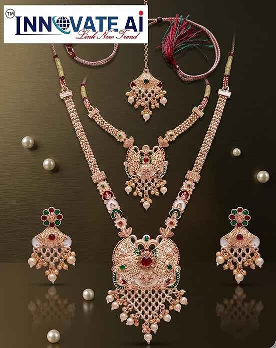 Opulent Gold-Plated Bridal Rani Haar & Choker Layered Combo Set | Pearl & Meenakari 4-Piece Heritage Jewelry | INNOVATE ART IMPEX