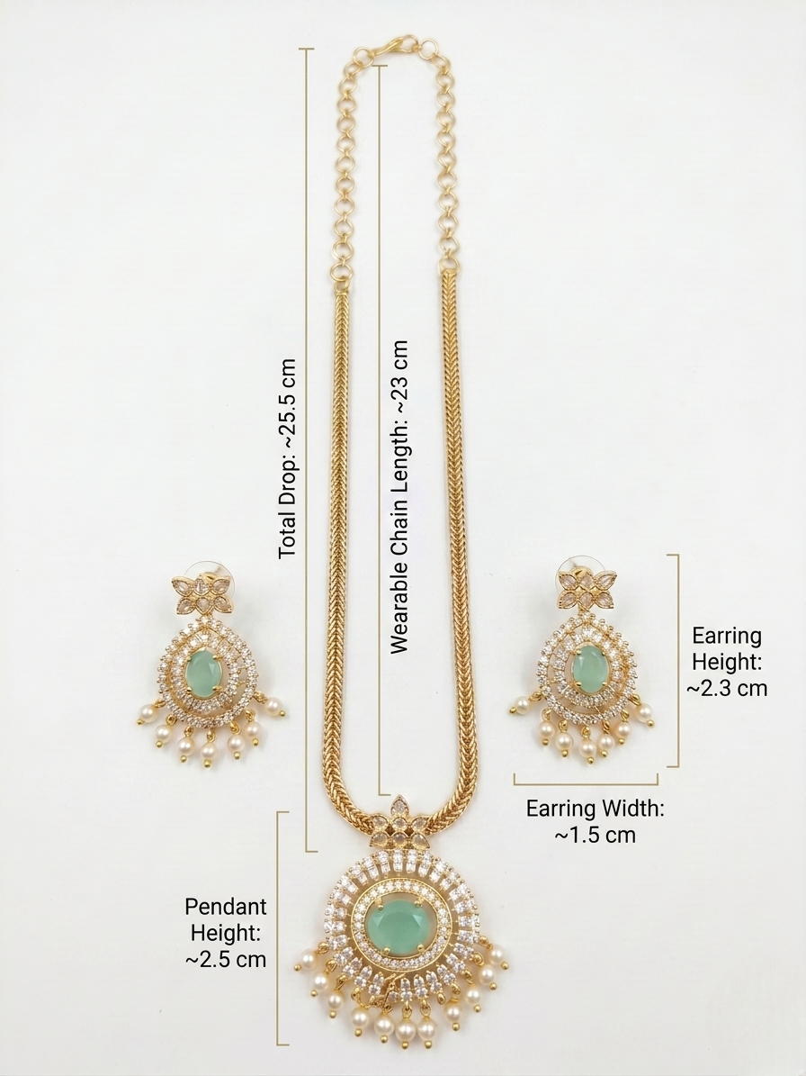 Mint Green Artificial Stone Pendant Necklace and Earrings Set