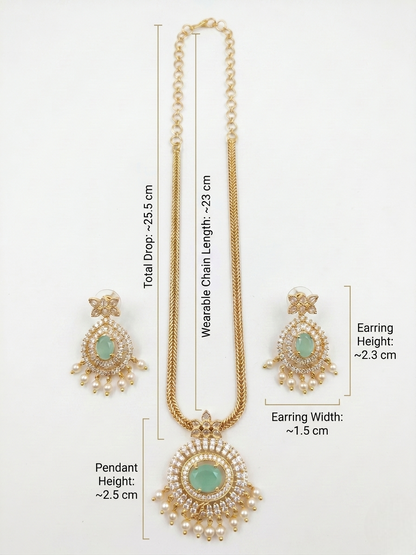 Mint Green Artificial Stone Pendant Necklace and Earrings Set