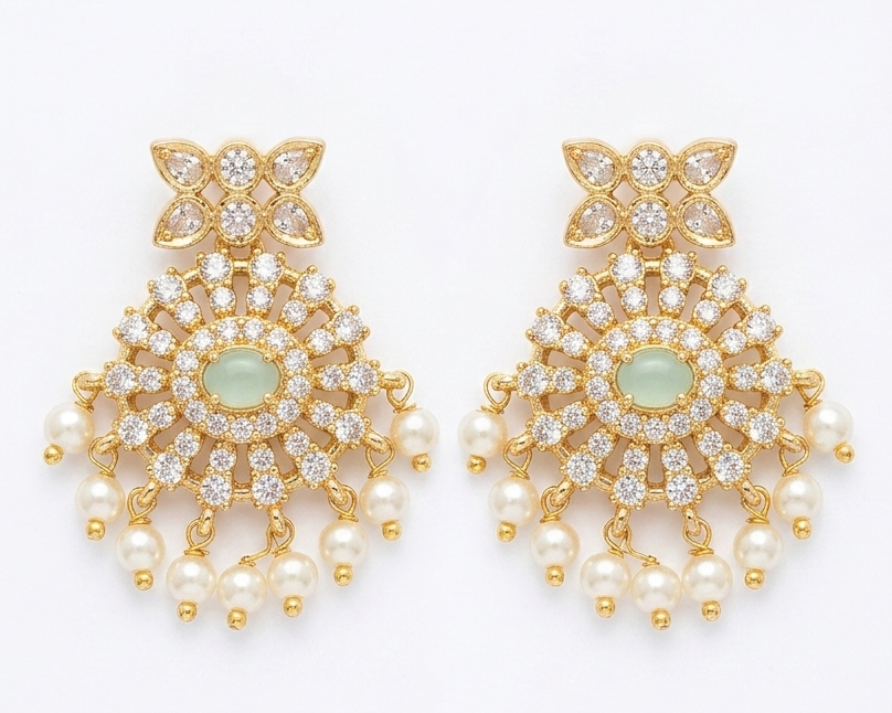 Mint Green Artificial Stone Pendant Necklace and Earrings Set