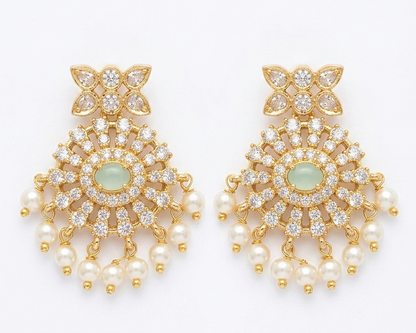 Mint Green Artificial Stone Pendant Necklace and Earrings Set