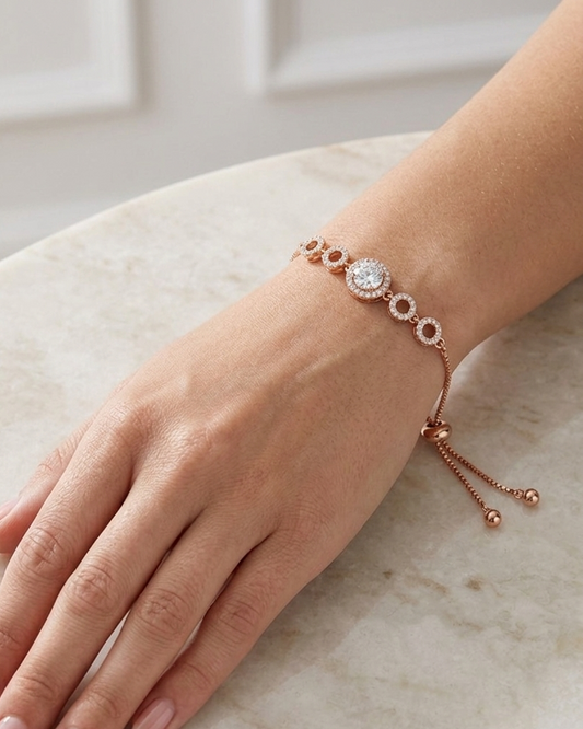 Rose Gold Plated CZ Cluster Adjustable Bolo Bracelet