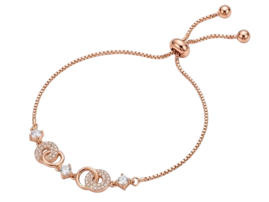 CZ Cluster Adjustable Bolo Bracelet – Rose Gold Interlocking Rings