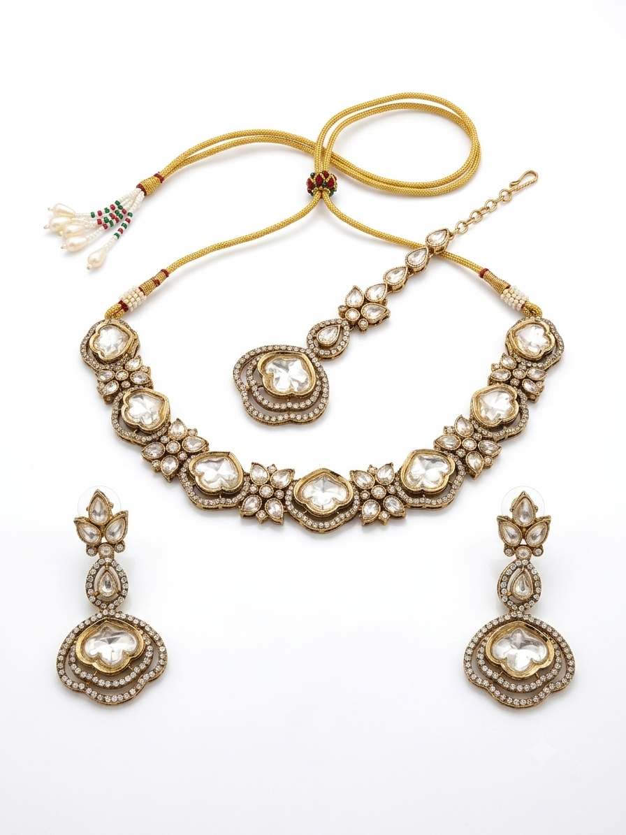 Gold-Toned Kundan Bridal Combo Set