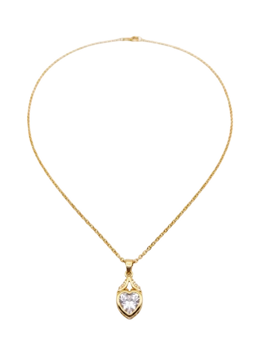 Vaidika Royal Heritage Gold-Toned American Diamond Heart Pendant Necklace