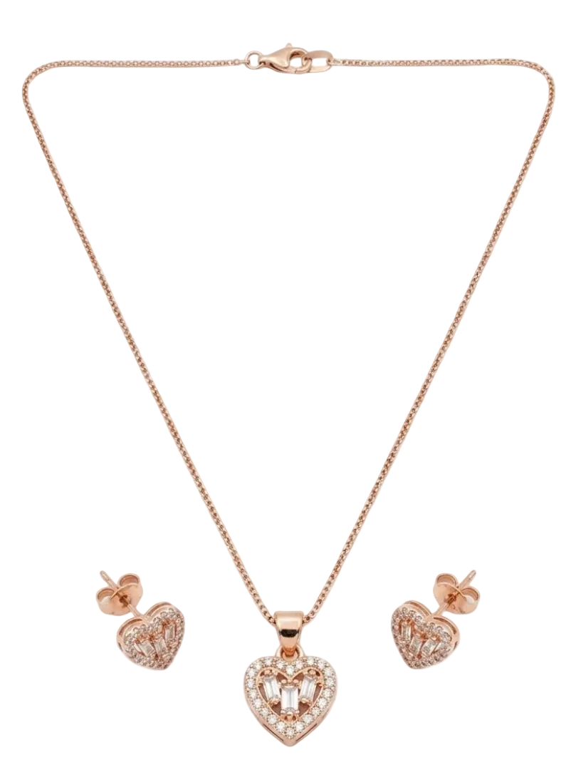Rose Gold-Toned Heart Pendant Necklace Set with AD Stones Vaidika Royal Heritage