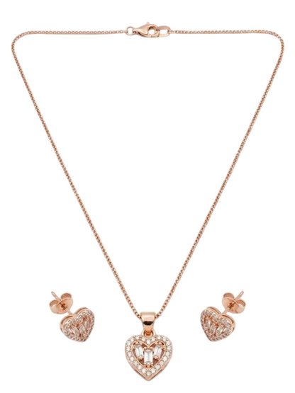 Rose Gold-Toned Heart Pendant Necklace Set with AD Stones Vaidika Royal Heritage