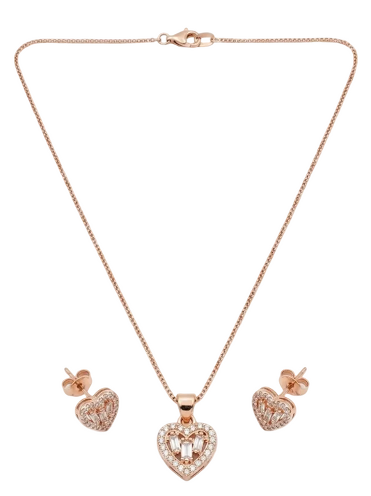 Rose Gold-Toned Heart Pendant Necklace Set with AD Stones Vaidika Royal Heritage