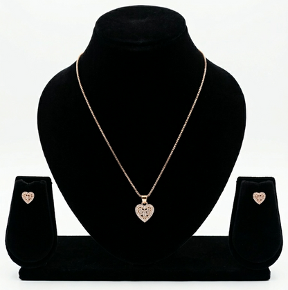 Rose Gold-Toned Heart Pendant Necklace Set with AD Stones Vaidika Royal Heritage