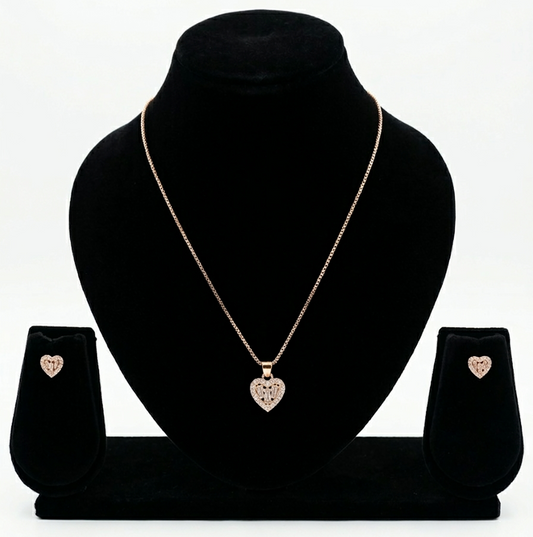 Rose Gold-Toned Heart Pendant Necklace Set with AD Stones Vaidika Royal Heritage