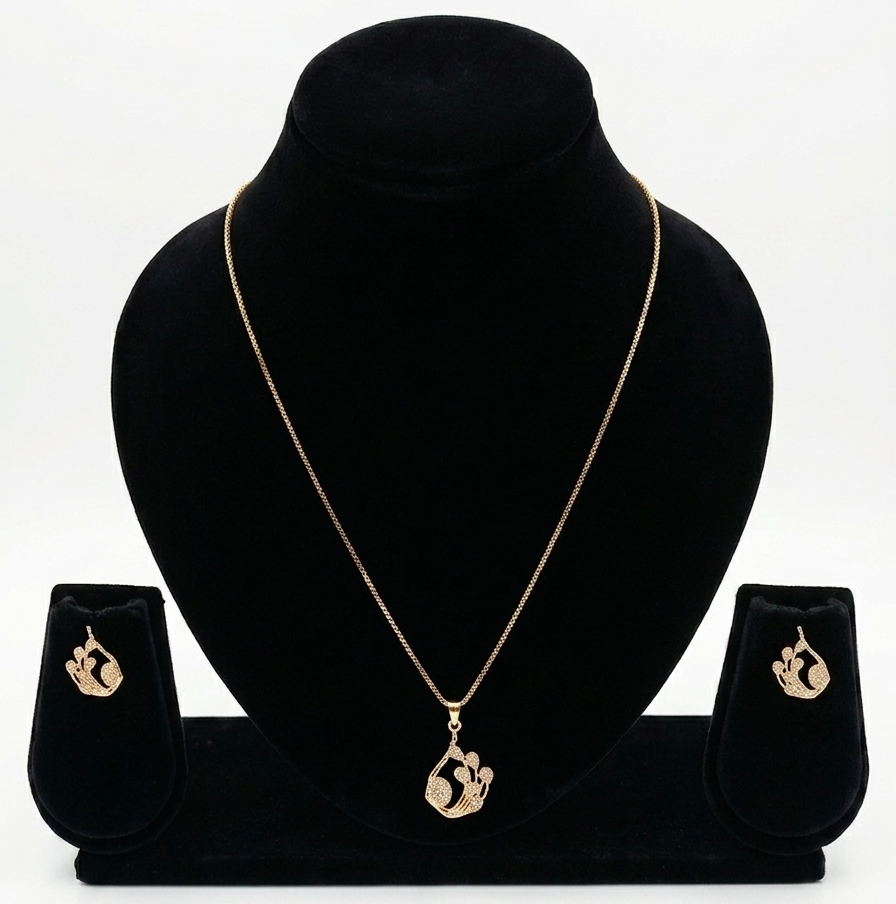Rose Gold Plated American Diamond Necklace Set for Women Vaidika Royal Heritage