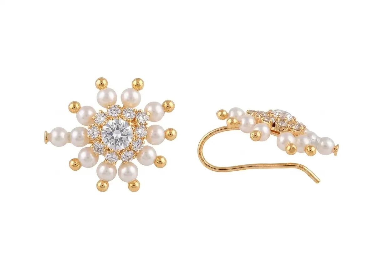 Traditional Marathi Bugadi – Pearl & Cubic Zirconia Helix Earring for Women – Classic Maharashtrian Clip-On / Pressing Type Jewelry by INNOVATE ART IMPEX Innovate Art Impex