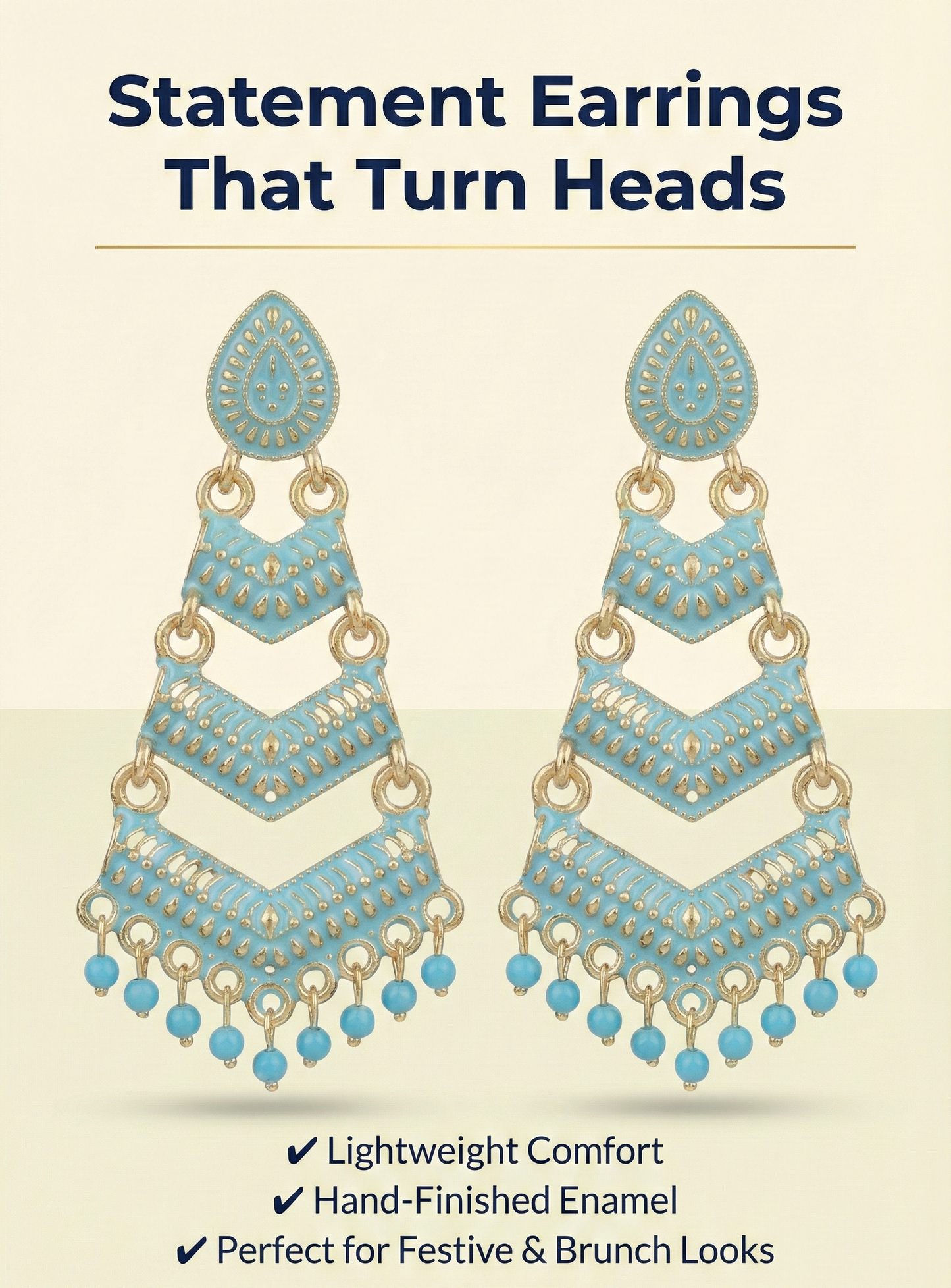 Close-up view of premium artificial Firozi Meenakari Gold Plated Layered Drop Earrings with Pearl Hanging by Innovate Art Impex.