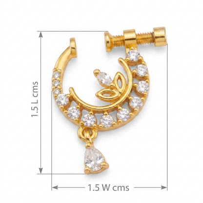 Gilded Tri-Leaf CZ Crescent Nose Pin