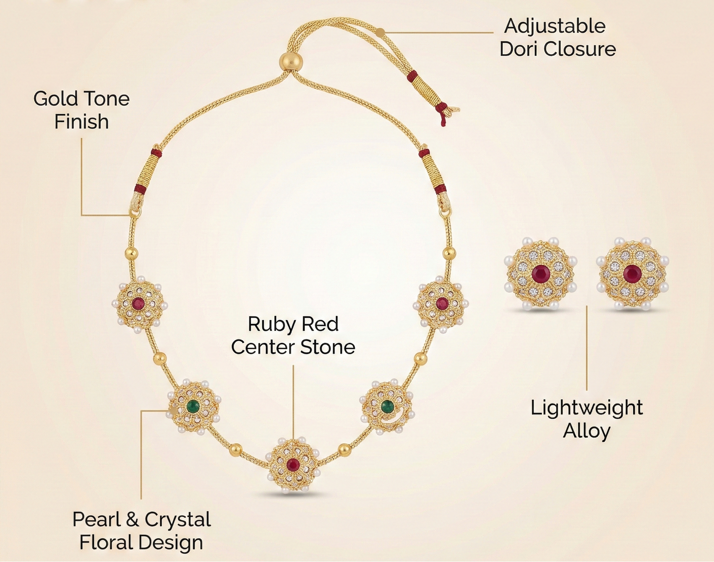 Close-up view of premium artificial Elegant Antique Gold Floral Station Necklace & Earring Set by Innovate Art Impex.