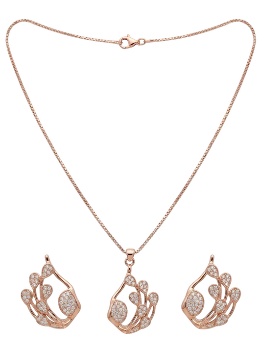 Rose Gold Plated American Diamond Necklace Set for Women Vaidika Royal Heritage