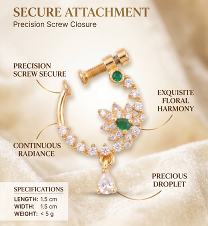 CZ Crescent & Emerald Floral Nose Pin