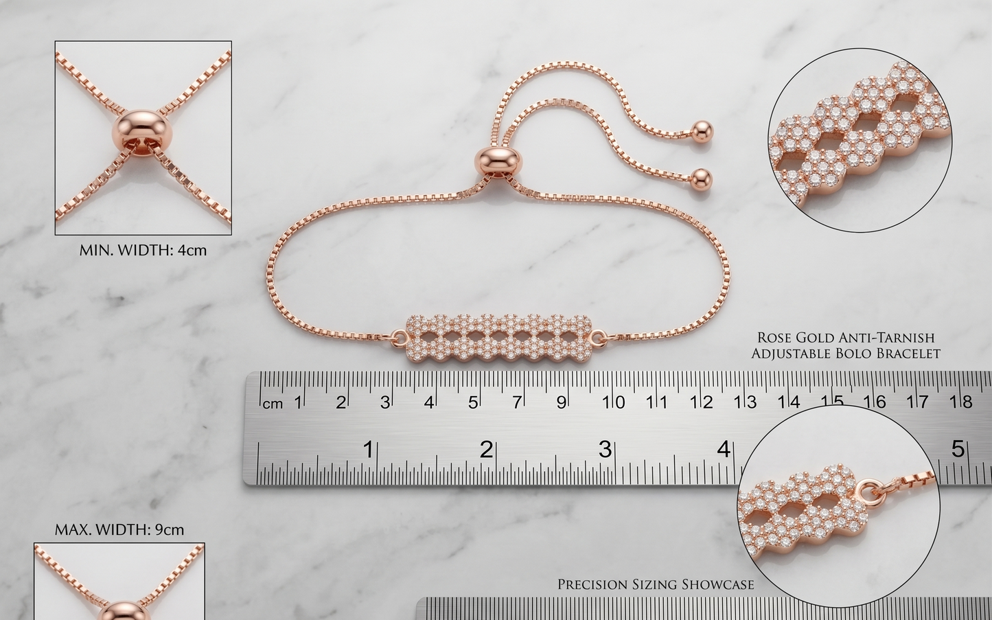Rose Gold Geometric Pavé Bar Adjustable Bolo Bracelet