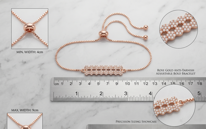 Rose Gold Geometric Pavé Bar Adjustable Bolo Bracelet