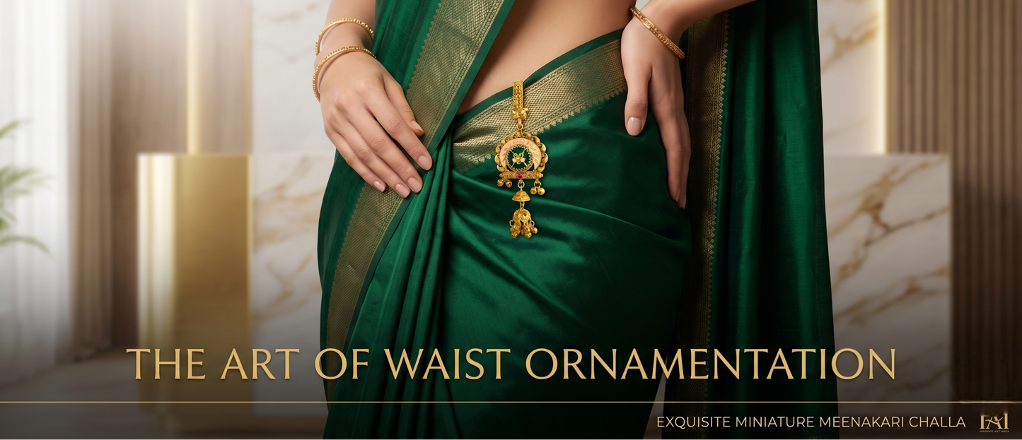 Green saree with waist ornament