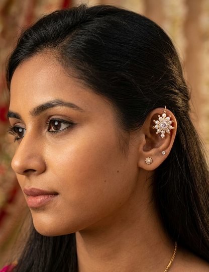 Traditional Marathi Bugadi – Pearl & Cubic Zirconia Helix Earring for Women – Classic Maharashtrian Clip-On / Pressing Type Jewelry by INNOVATE ART IMPEX Innovate Art Impex