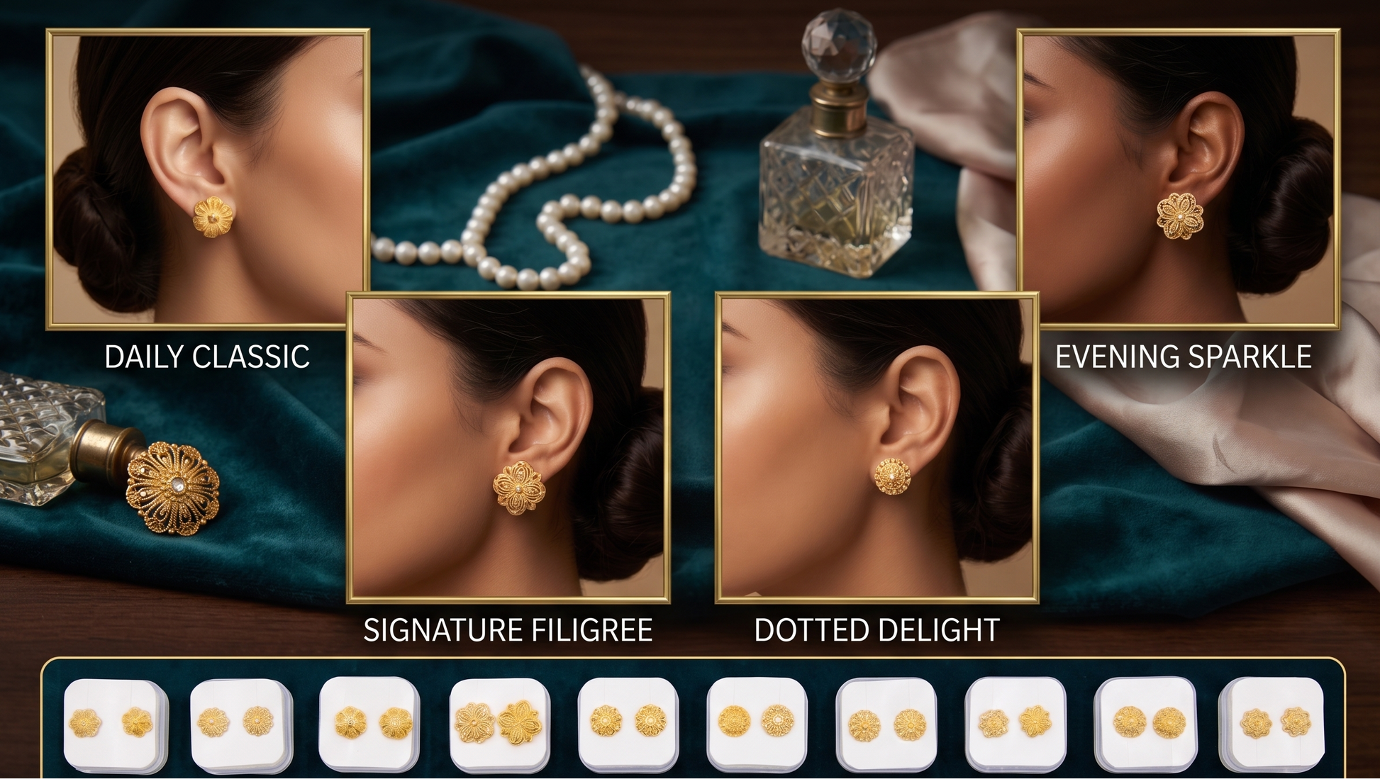 12-Pair Combo Set of Small Gold-Toned Filigree Stud Earrings for Women | Traditional Ethnic Daily Wear Petite Tops (1.5 cm) | Lightweight Imitation Fashion Jewellery in Individual 4x4 cm Gift Boxes | INNOVATE ART IMPEX