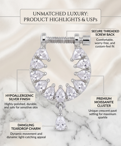 Icy Pear-Cut CZ Crescent Nose Pin