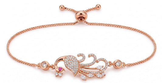 Rose Gold Pavé CZ Peacock Adjustable Bolo Bracelet