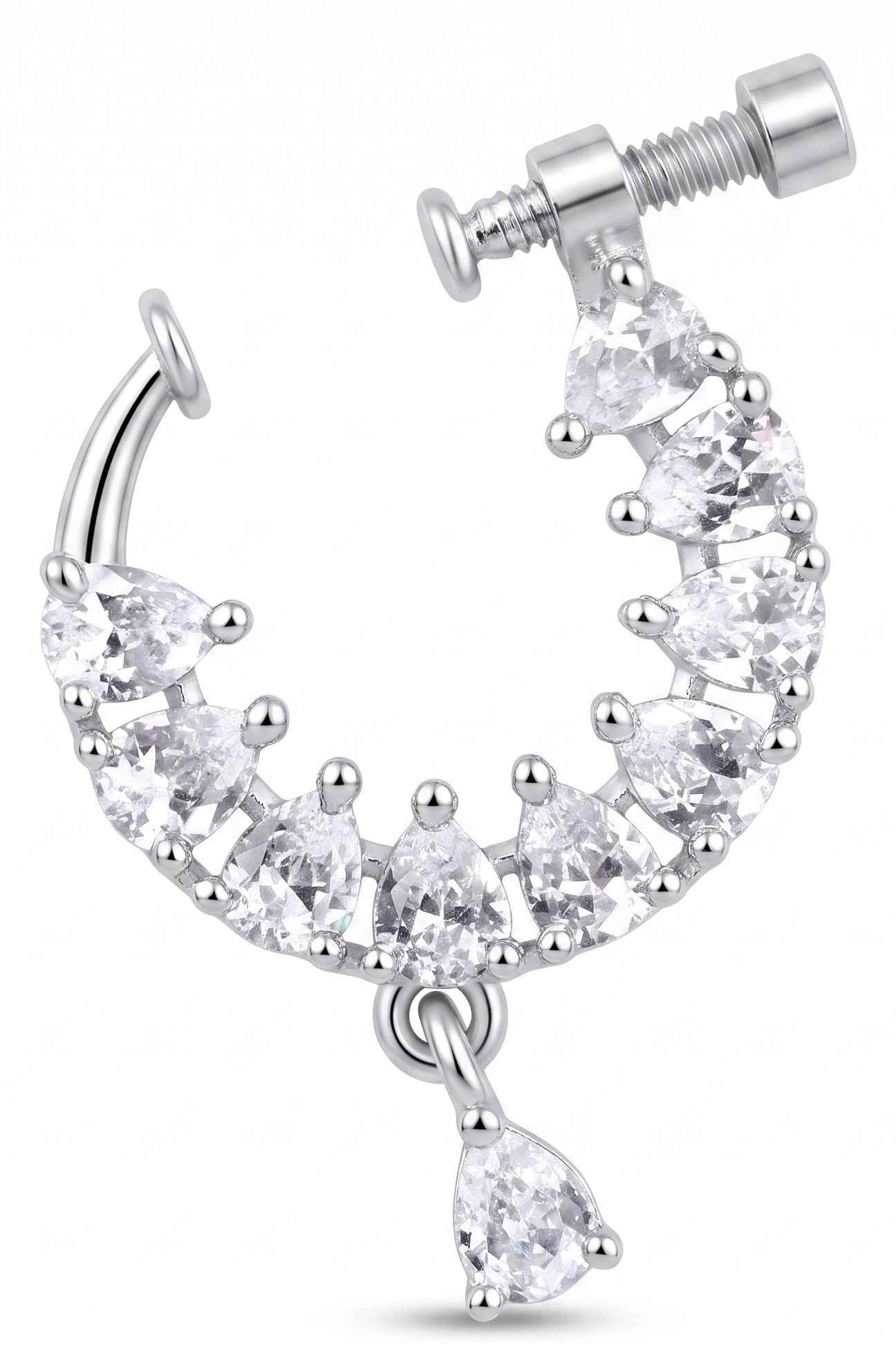 Icy Pear-Cut CZ Crescent Nose Pin