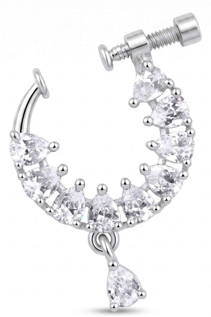 Icy Pear-Cut CZ Crescent Nose Pin