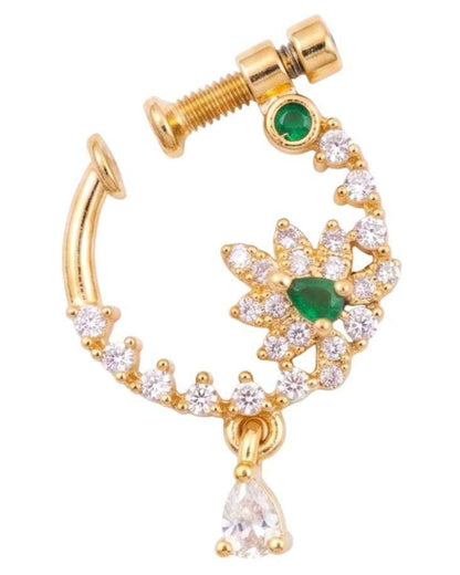 CZ Crescent & Emerald Floral Nose Pin