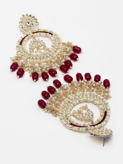 Vaidika Royal Heritage Gold Toned Maroon Bead AD Chandbali Earrings