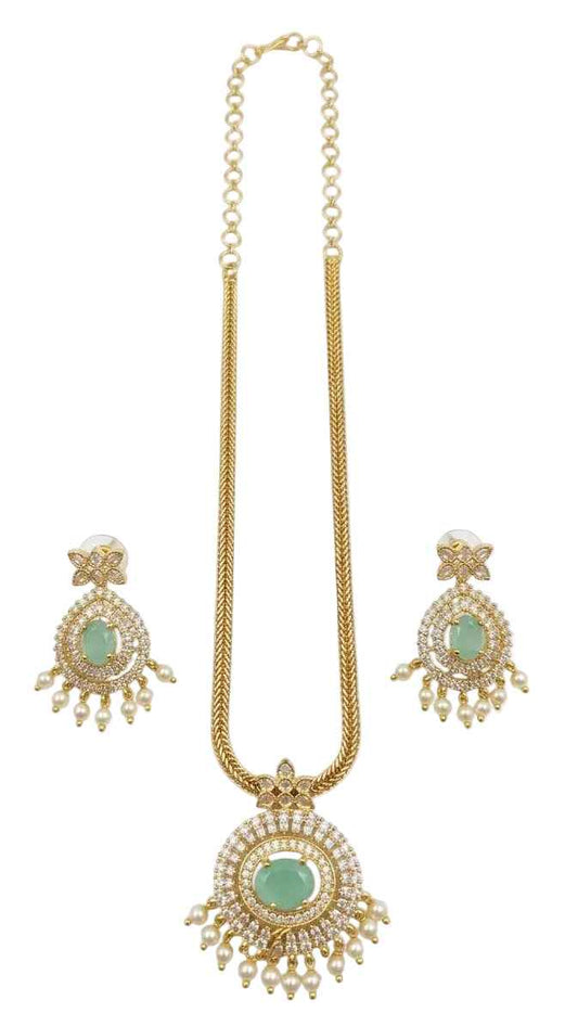 Mint Green Artificial Stone Pendant Necklace and Earrings Set
