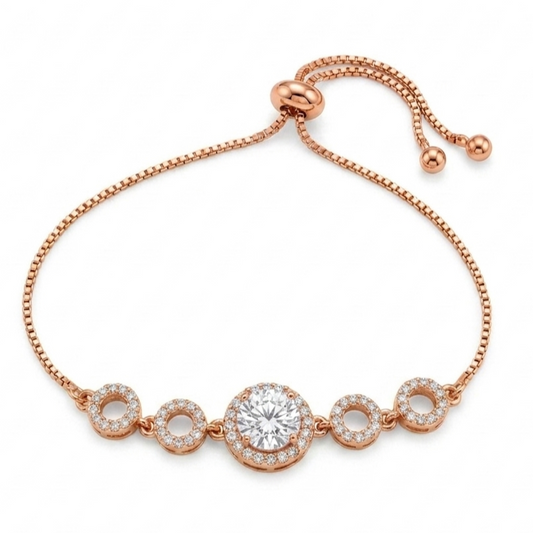 Rose Gold Plated CZ Cluster Adjustable Bolo Bracelet