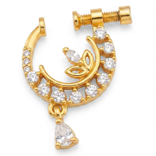 Gilded Tri-Leaf CZ Crescent Nose Pin