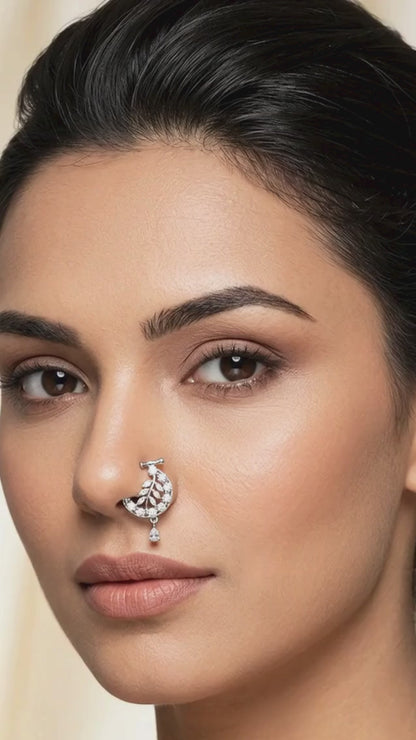 Platinum-Toned Botanical Vine CZ Nose Pin