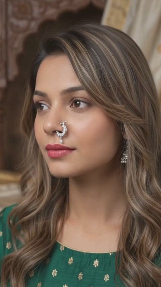 Icy Pear-Cut CZ Crescent Nose Pin