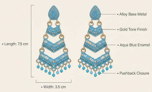 Close-up view of premium artificial Blue Meenakari Gold Plated Layered Drop Earrings with Pearl Hanging by Innovate Art Impex.